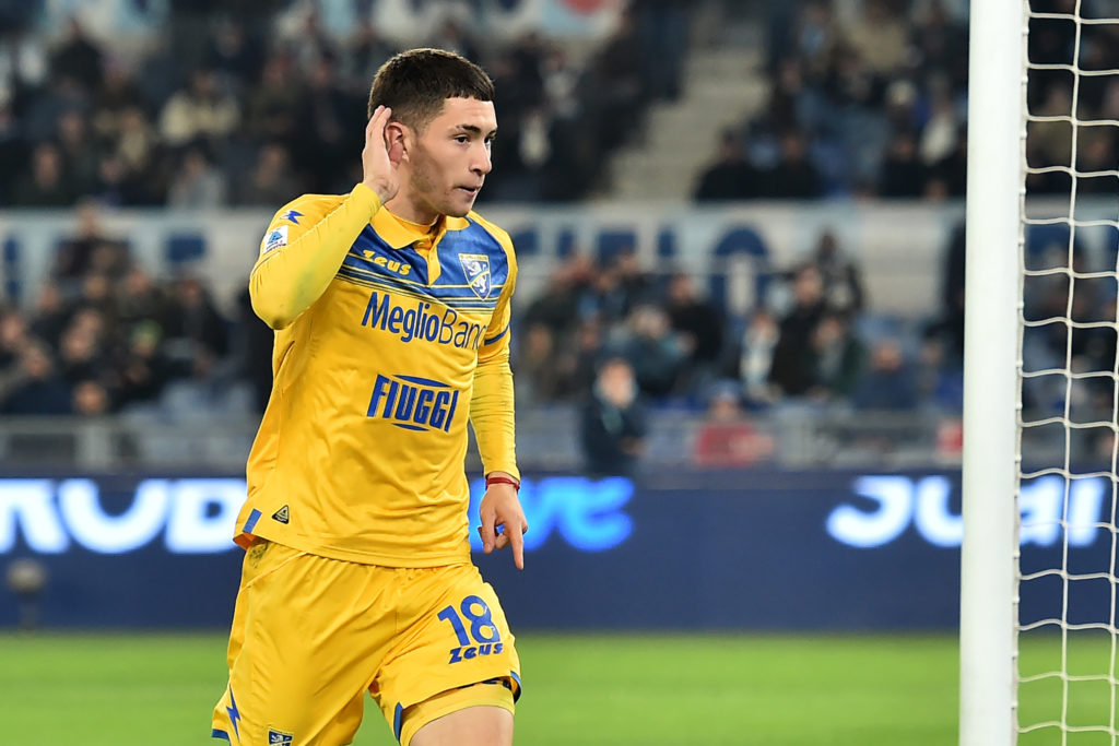 Matias Soule of Frosinone celebrates after scoring on